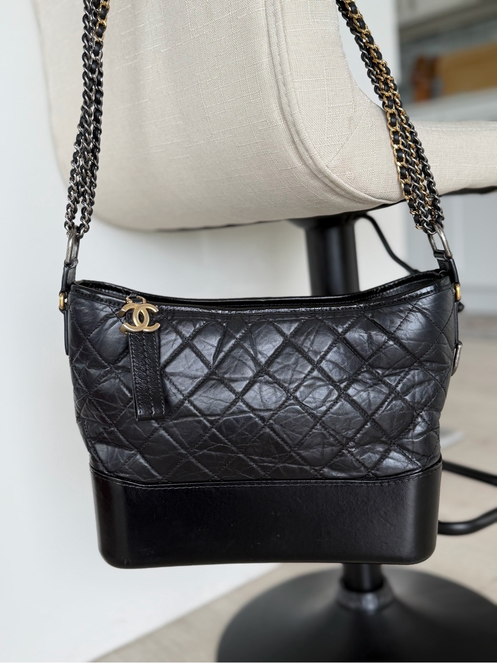 Chanel Gabrielle Black calfskin Quilted Leather Shoulder Bag